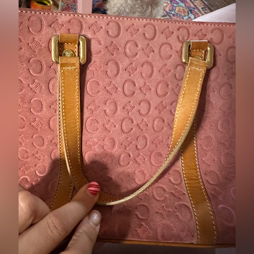 CELINE Tote Bag Pink Suede Leather Vintage Handbag - Picture 7 of 17